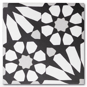 Midnight Daisy Black, Grey, and White bold matte porcelain decorative pattern tile for residential and commercial bathroom and kitchen floor and wall imported from Italy, Elios Etnic B B&W available from TilesInspired Canada's Online Tile Store delivering across Ontario and Quebec, including Toronto, Montreal, Ottawa, London, Windsor, Kitchener, Muskoka, Barrie, Kingston, Hamilton, and Niagara tile idea