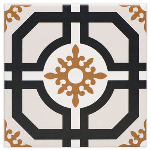 Remix Black, Grey, Yellow vintage matte porcelain decorative pattern tile for residential dining room floor and wall imported from Italy, Self More Deco 10 available from TilesInspired Canada's Online Tile Store delivering across Ontario and Quebec, including Toronto, Montreal, Ottawa, London, Windsor, Kitchener, Muskoka, Barrie, Kingston, Hamilton, and Niagara tile idea