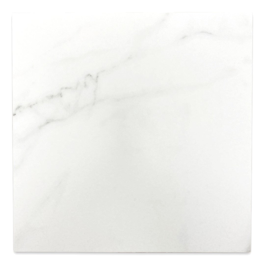A single 12x12 white marble look porcelain maison luxury tile. 