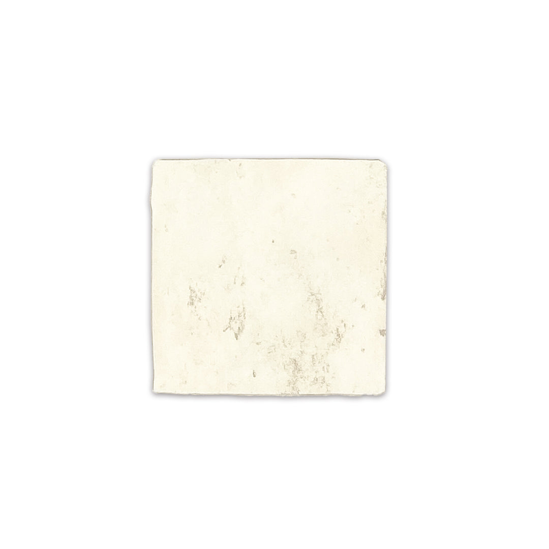 A single 4x4 satin zellige tile named plaster off white. the tile has a handmade look a subtle colour variation