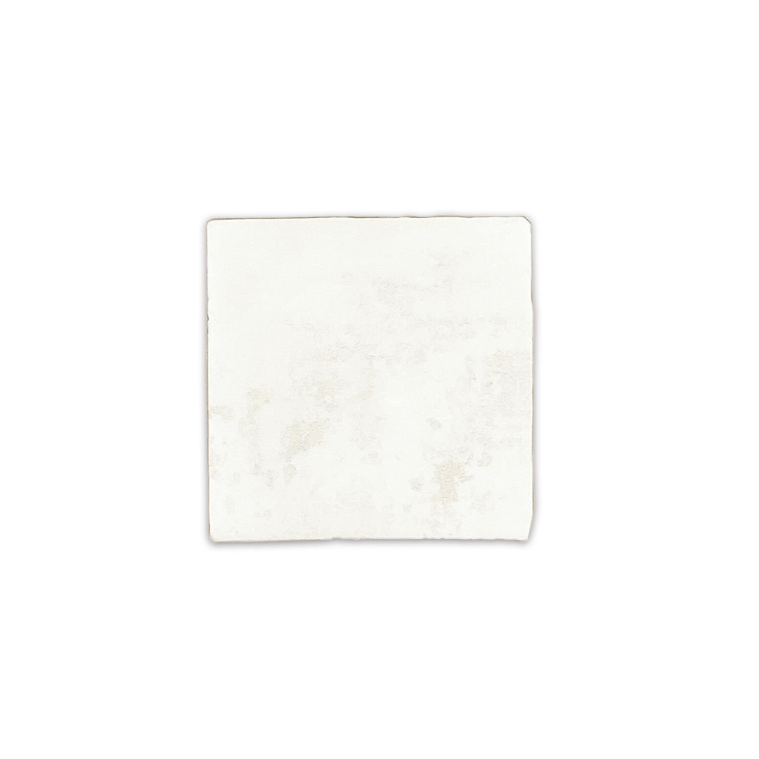 A single 4x4 satin zellige tiles named hearth white. they have a handmade look, textured edges and a subtle colour variation