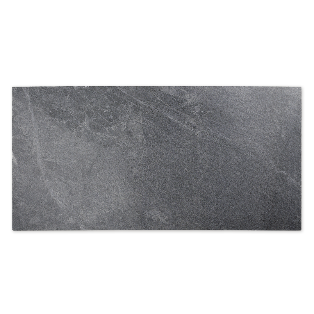 Ariel view of a single rectangular dark grey stone look tile