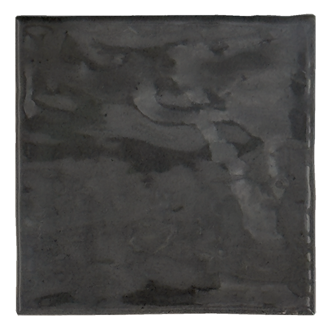 Ariel view of a single 5x5 glossy black tile with texture. 