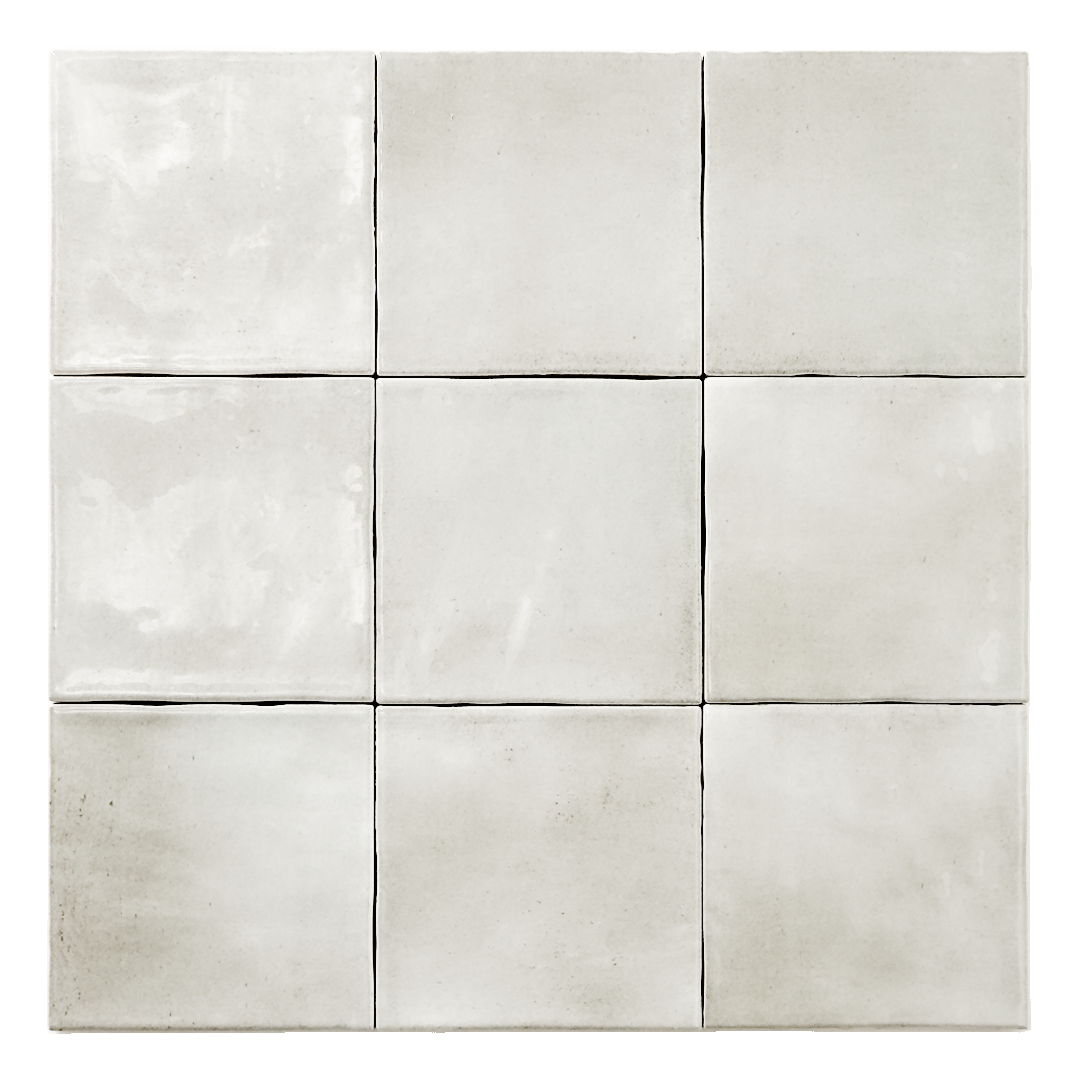 Ariel view of nine glossy 4x4 textured grey tiles showing the colour and texture. 