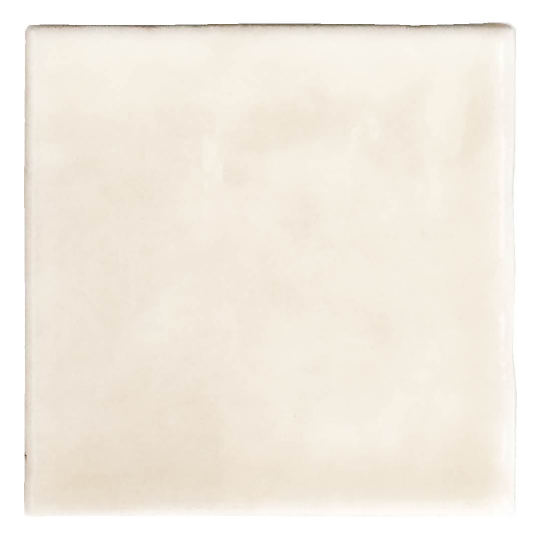 Ariel view of a single 4x4 glossy ivory tile with textured edges. 