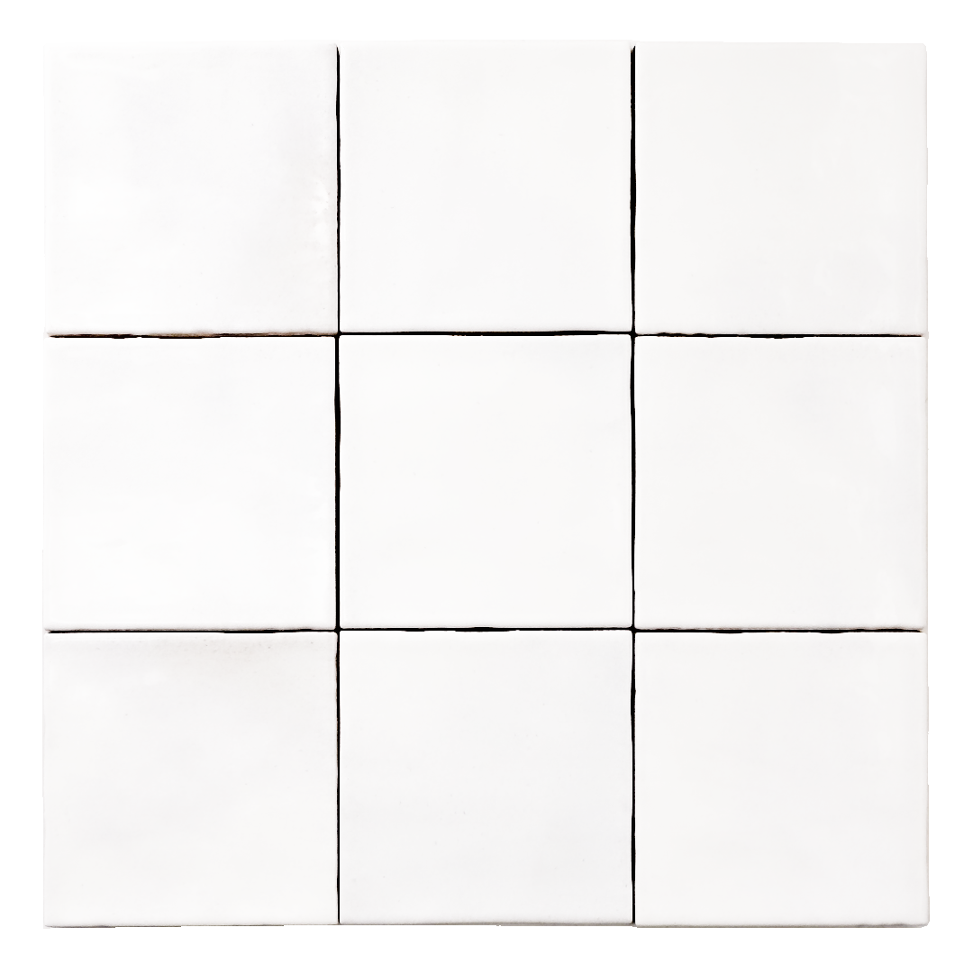 Ariel view of a group of glossy 4x4 textured white tile. 