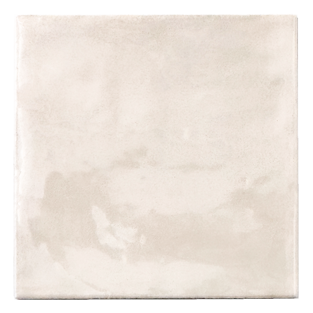 Ariel view of a single 5x5 glossy beige square zellige tile. 