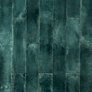Ariel view of 2x9 green glossy tiles in a brick layout