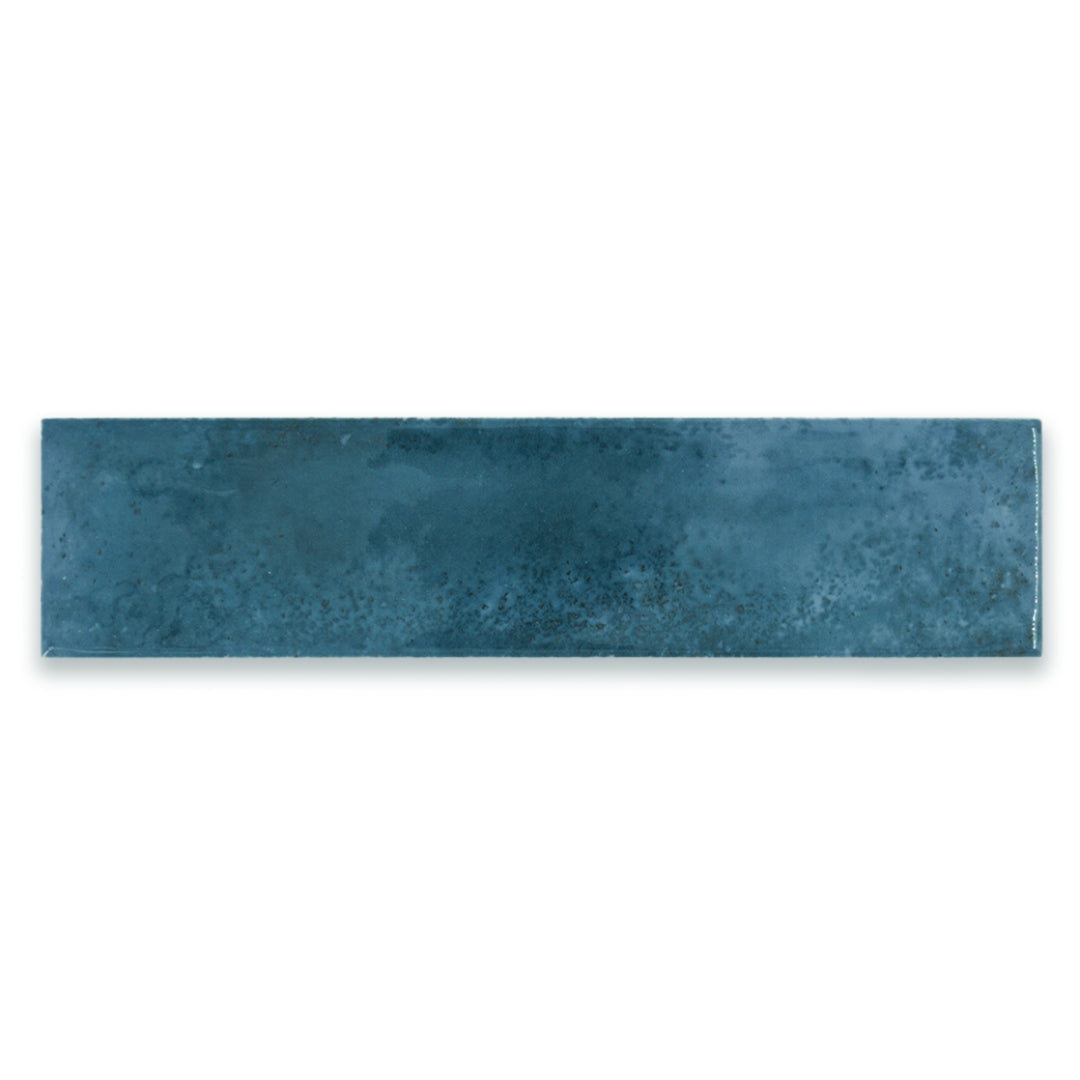 Ariel view of a single 2x9 blue glossy tile