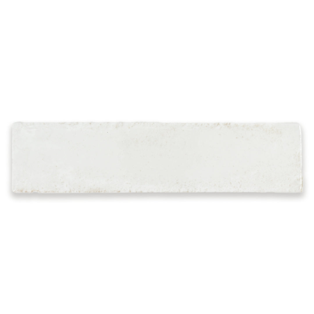 Ariel view of a single 2x9 white glossy tile