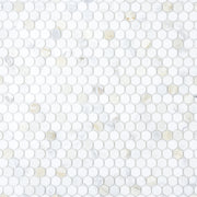 ariel view of a natural marble 1 inch calacatta penny tile