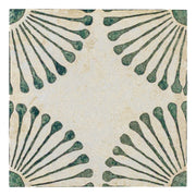 Miramar is a grey and green sand dollar  flower circle pattern 8x8 tile. 