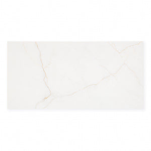 Ariel view of a 12x24 sanctuary bianco marble look white tiles with fine grey veining 