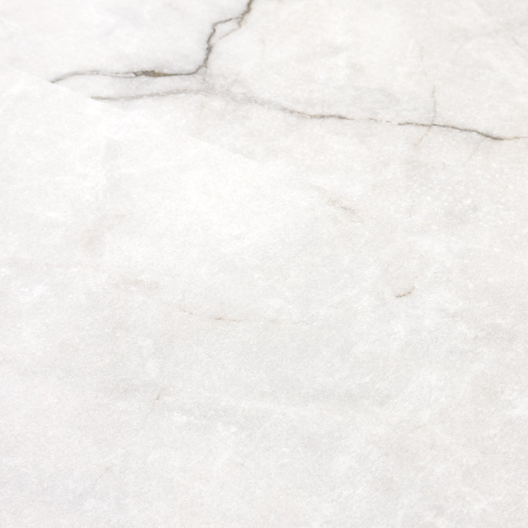 Close up of sanctuary bianco marble look white tiles with fine grey veining 
