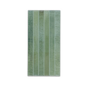 Ariel view of a single 5x10 panel tile in glossy green, the tile has a 3D linear faux grout line fluted kitkat look and colour variation. 