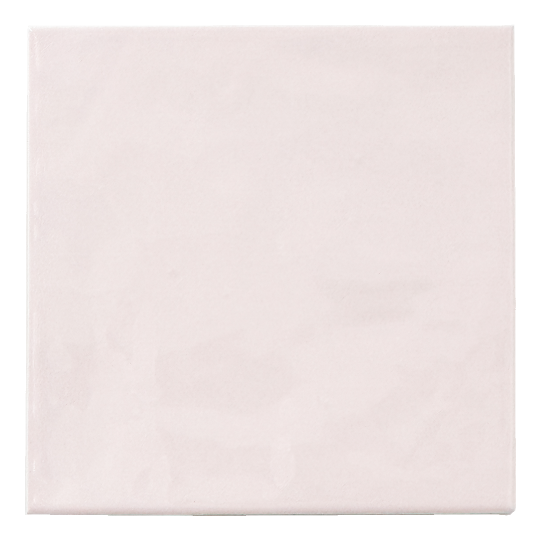 Ariel view of a single matte 5x5 light blush pink tile showing the textured edges. 