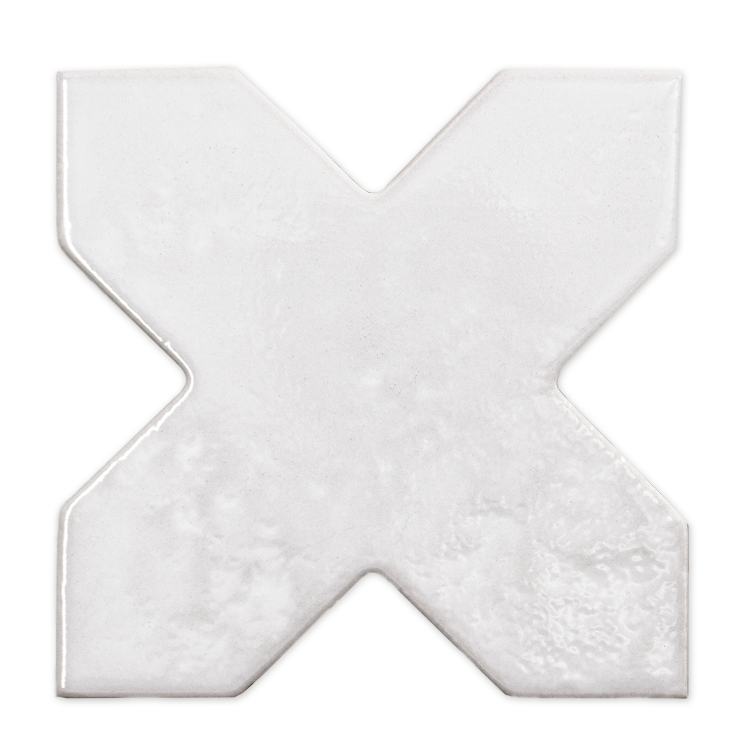 Cross shaped tile in a white glossy