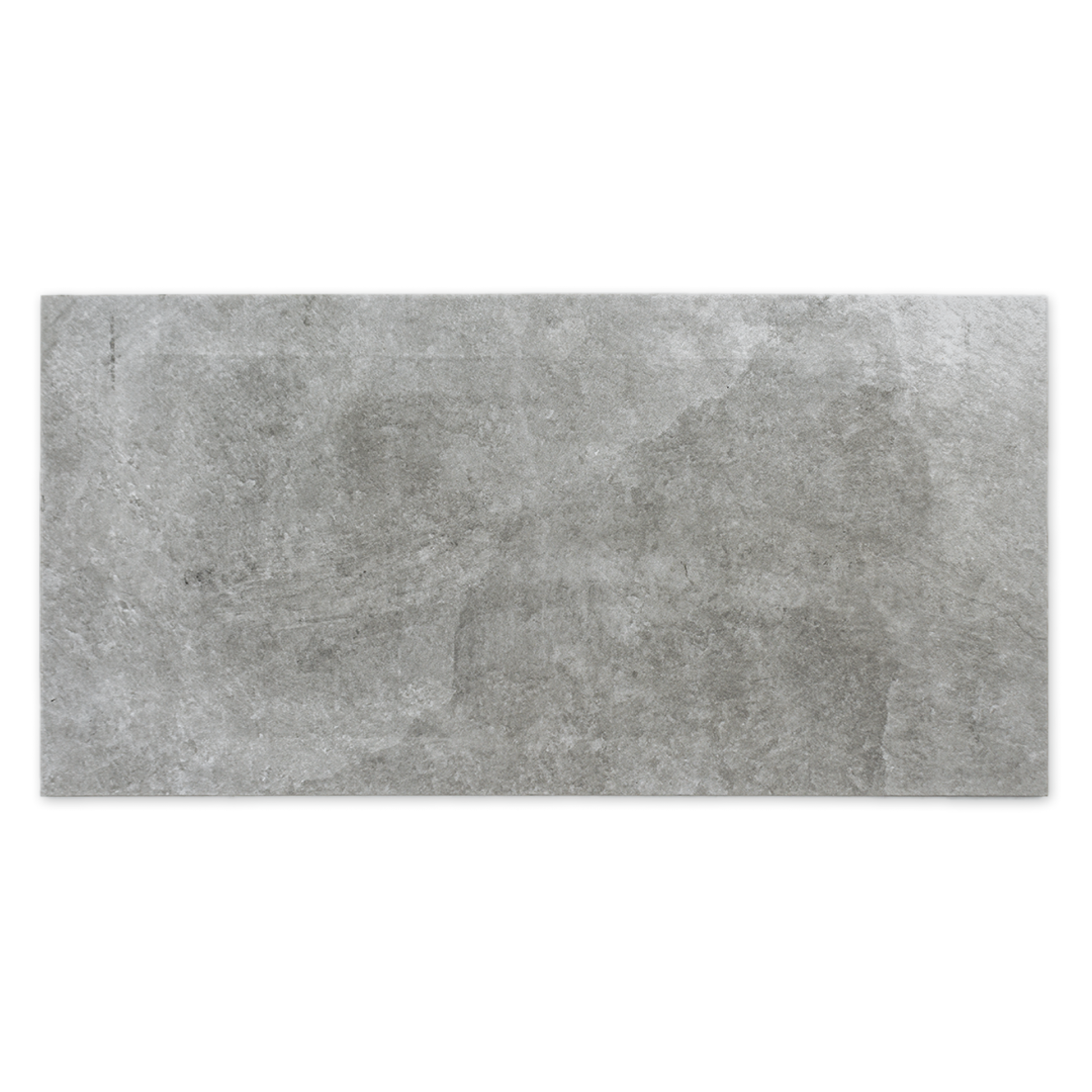 A single tile of a grey stone look tile with the appearance of texture and colour variation. 