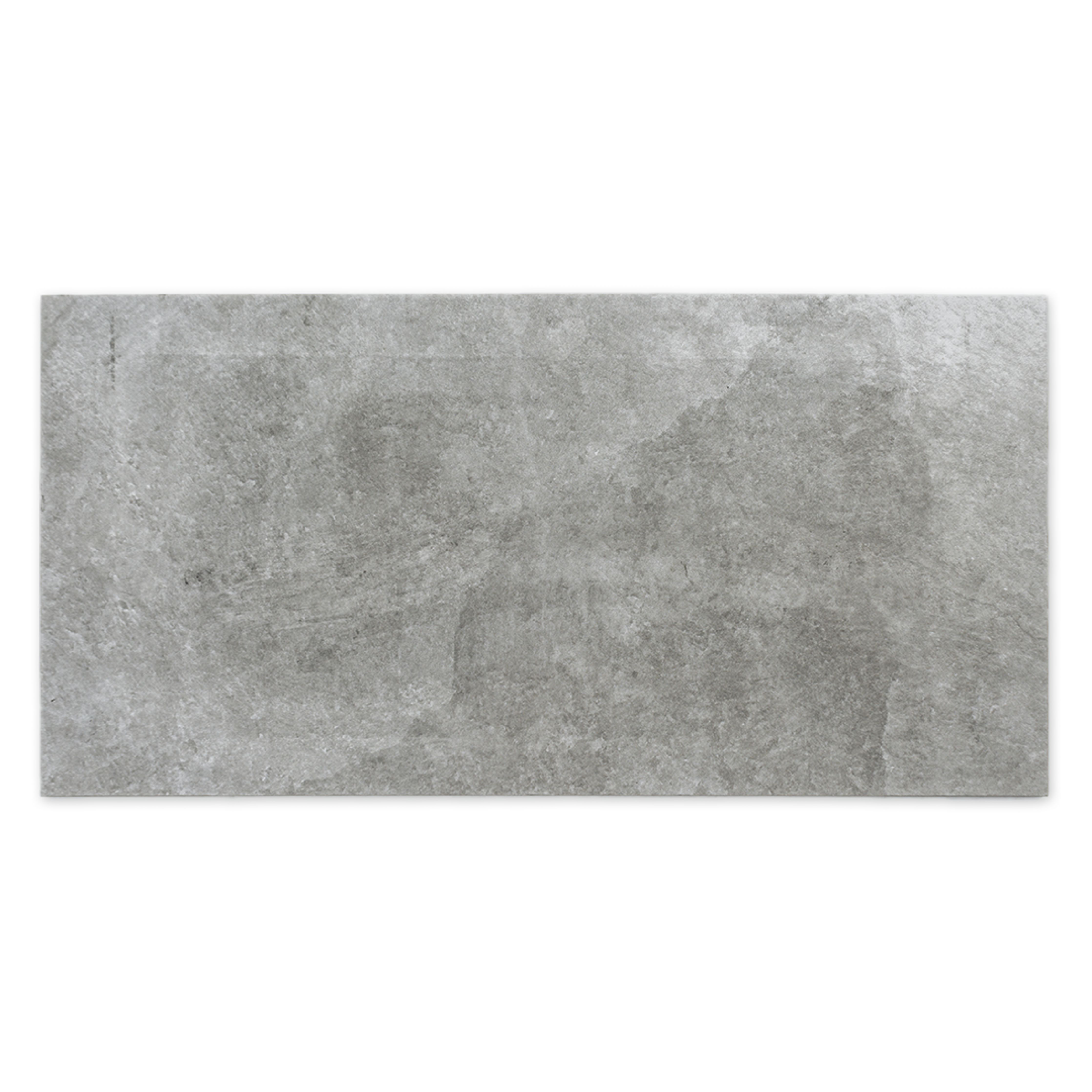 A single tile of a grey stone look tile with the appearance of texture and colour variation. 
