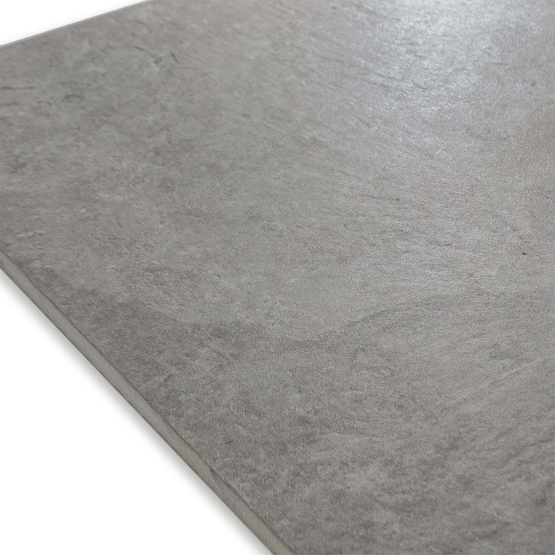 Angled close up of a stone look dark grey tile