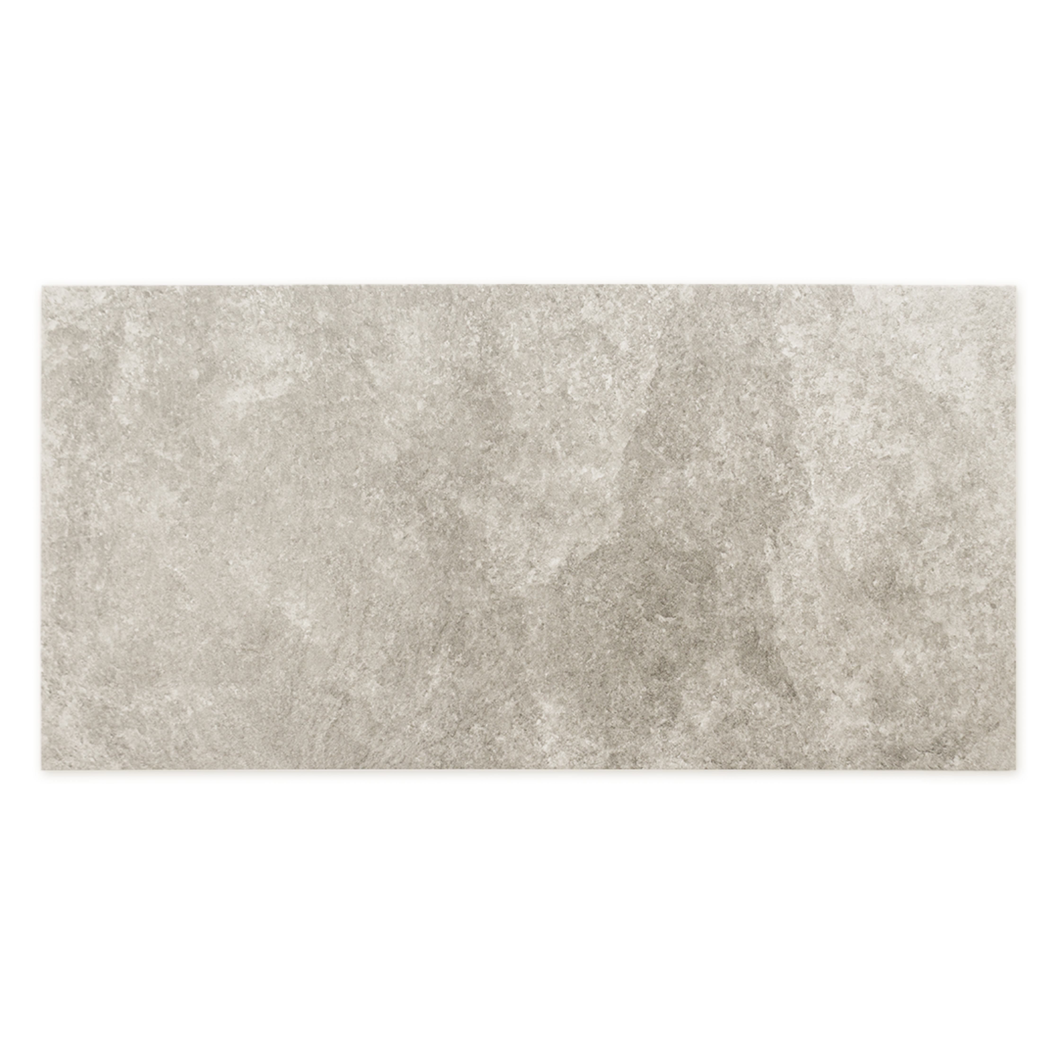 A single rectangular tile of a beige taupe stone look tile with the appearance of texture and colour variation. 