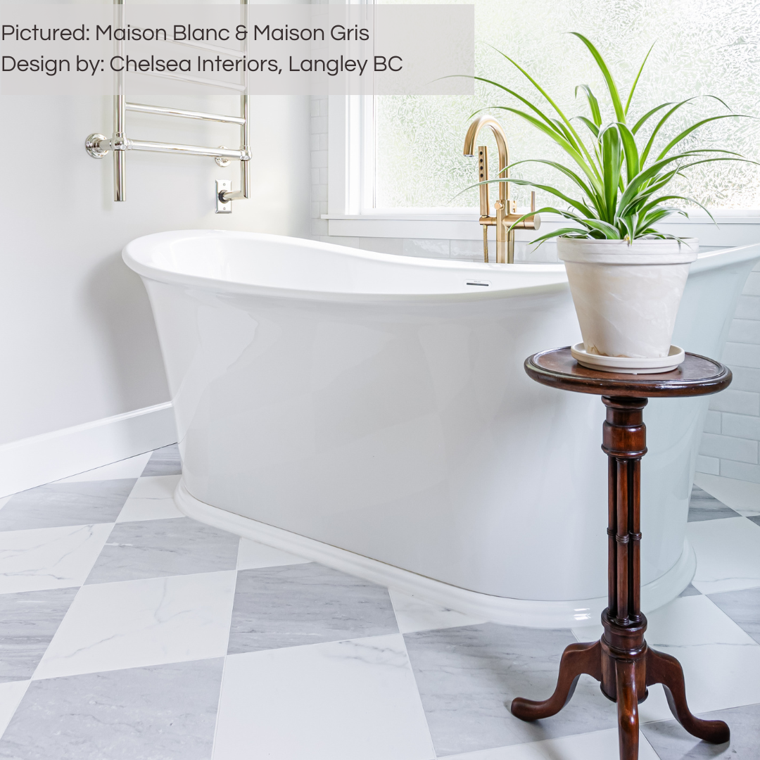 A single grey 12x12 maison luxury marble look tile with soft veining. 