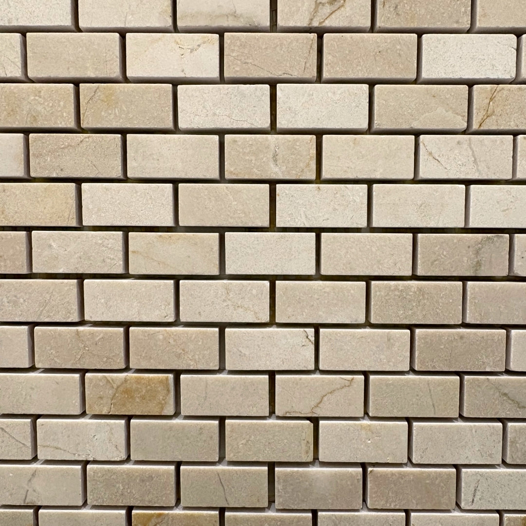 Marfil Polished Offset Brick Mosaic (5/8 x 1 ¼) - 30% mark-down