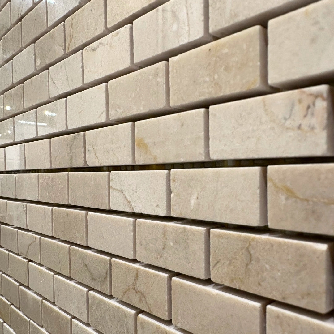 Marfil Polished Offset Brick Mosaic (5/8 x 1 ¼) - 30% mark-down