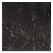 Ariel view of a single 24x24 square tile in polished glossy black marble look porcelain with white veining. 