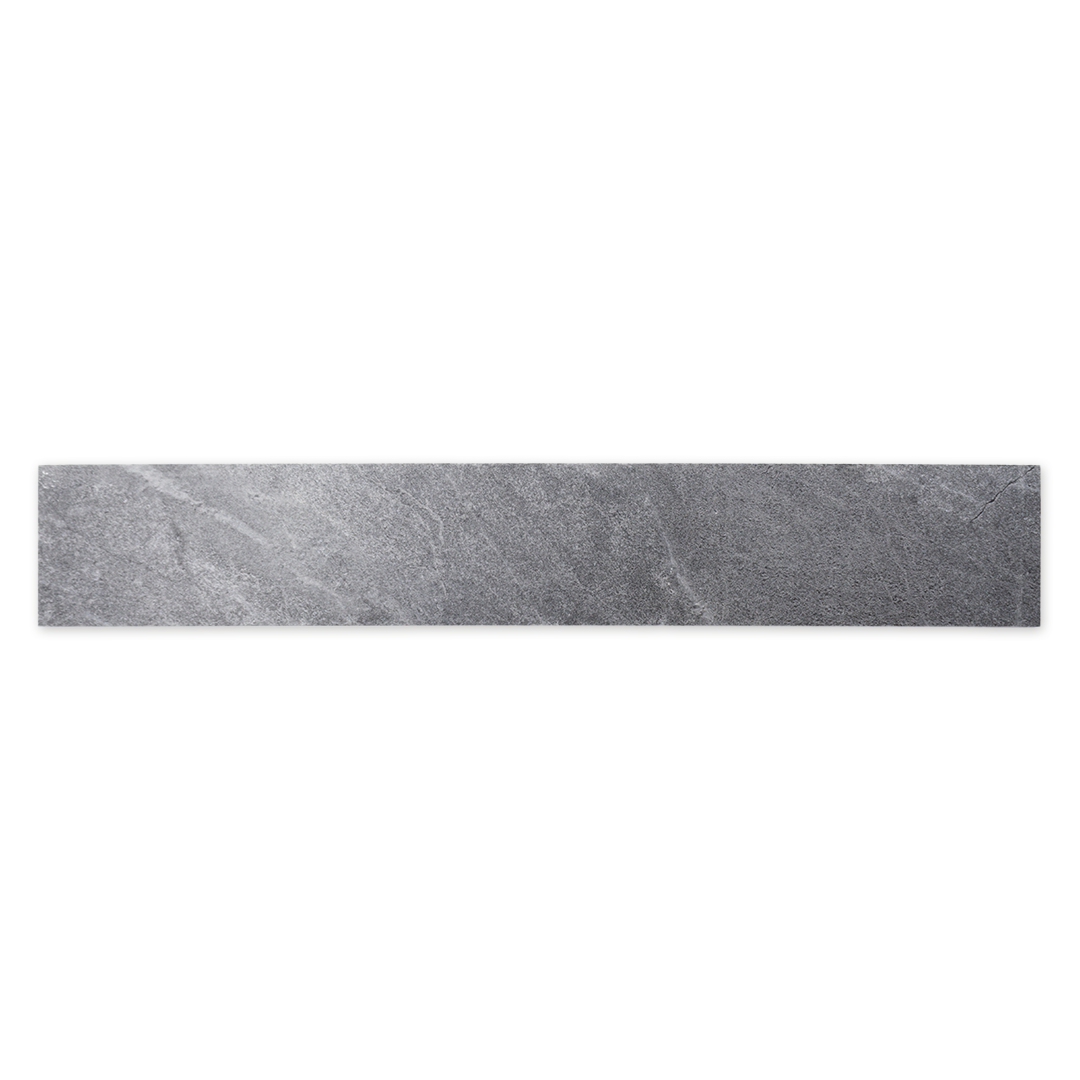 Ariel view of a single 4x24 dark grey stone look tile