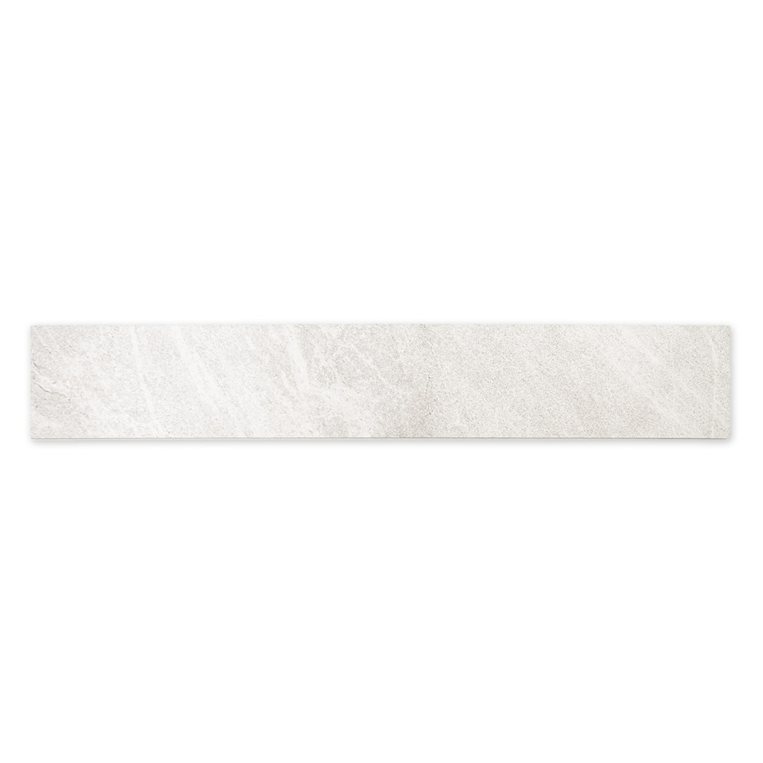 Ariel view of a single 4x24 white snow stone look tile
