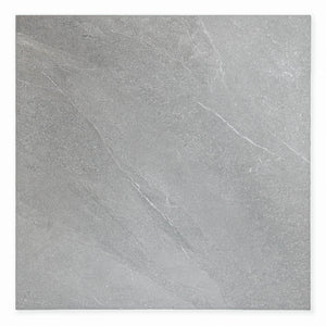 Ariel view of a single 24x24 dark grey limestone look tile with light subtle veining. 