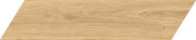 A single light beige sandy wood toned tile in a chevron shape. 