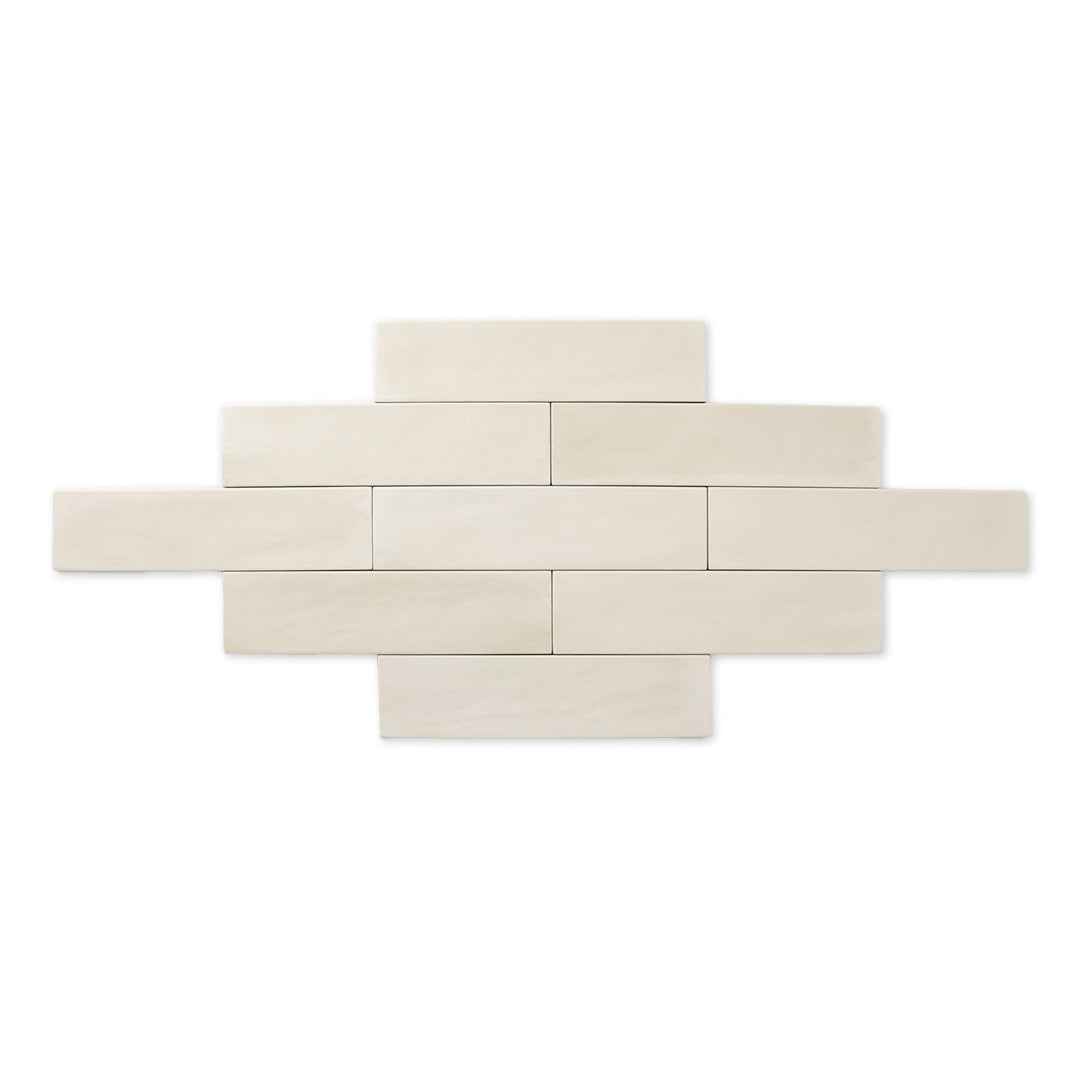 Product photo of a 2x9 matte subway tile in a soft beige shade with subtle texture.