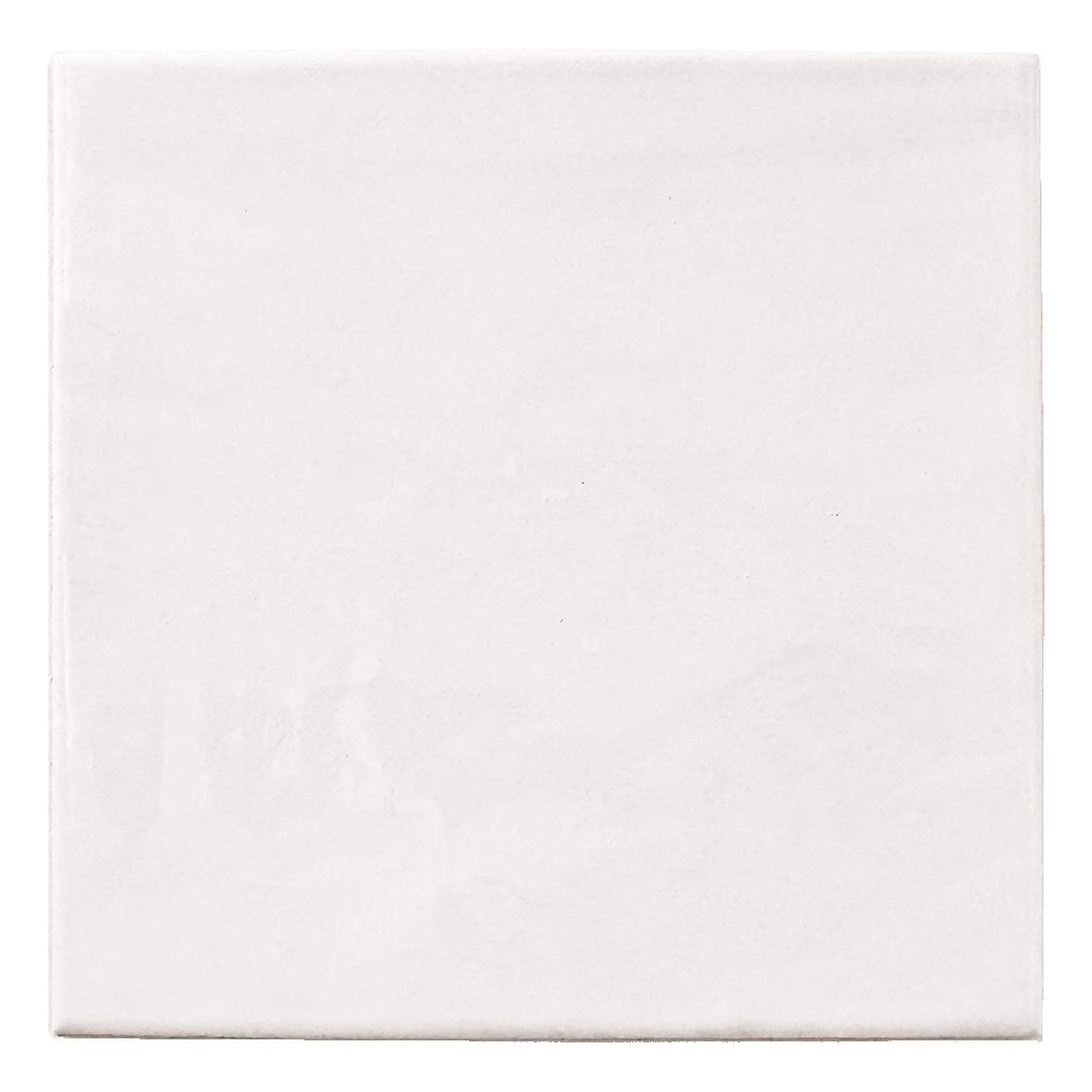 Ariel view of a single off white 5x5 glossy textured square zellige tile. 