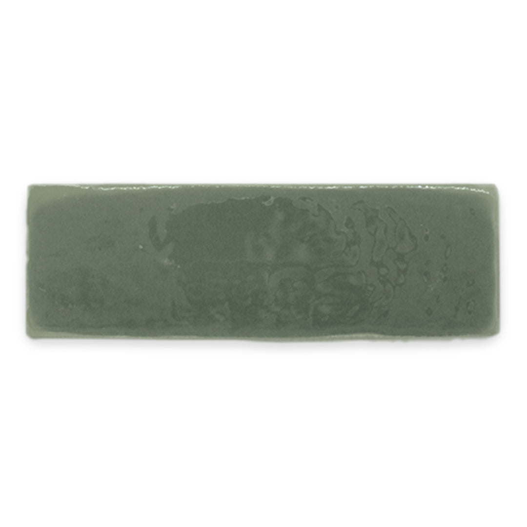a single 2x6 glossy woodland fir mossy green tile