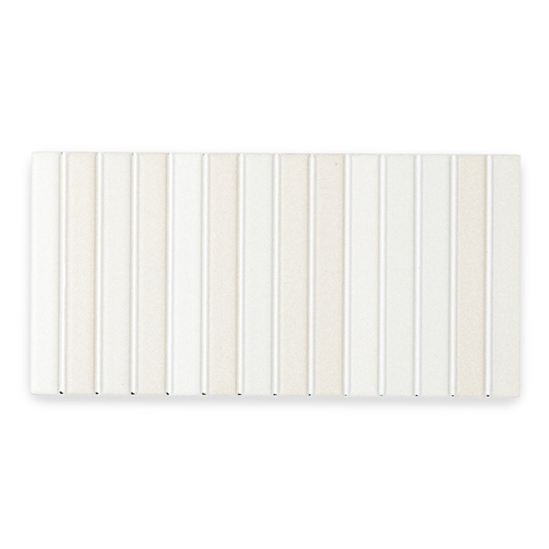 a sandy griege fluted kitkat style wall tile in a matte finish