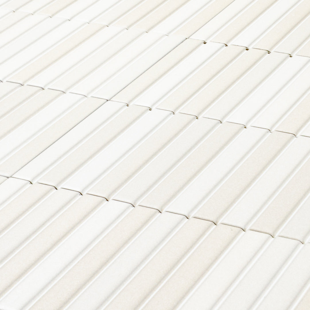 a fluted kitkat style panel in matte sand creamy beige with colour variation