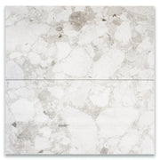 Ariel view of two 12x24 light grey Rainstone mist terrazzo look tiles. 