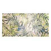 ariel view of a single 24x48 wallpaper look pattern tile with tropical green leaves and a white background