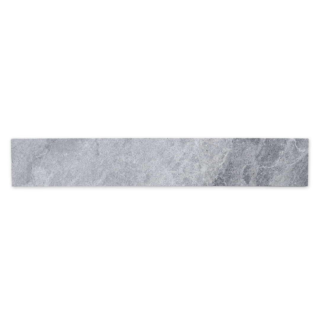 Ariel view of a single 4x24 light grey stone look tile
