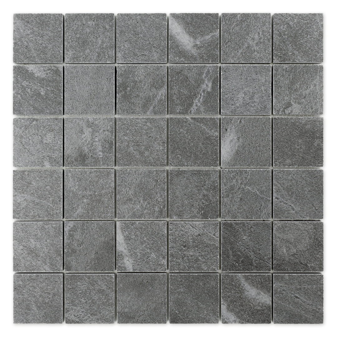 A grey 2x2 stone look mosaic tile sheet