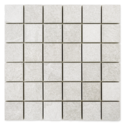 Ariel view of a 12x12 square piece mosaic in a slate look white frost stone.  The pieces are 2x2 squares. 