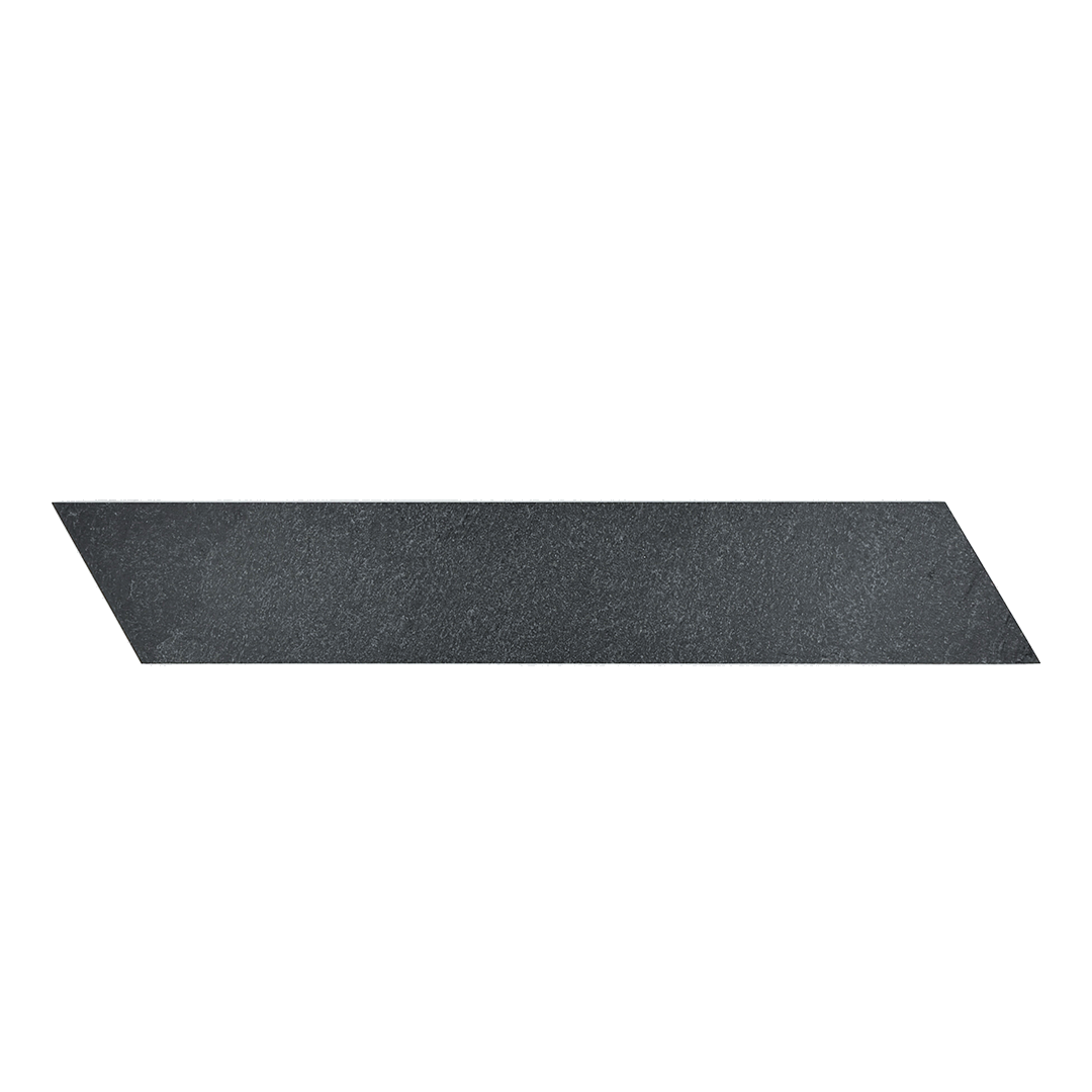A single black slate look 4x20 chevron tile. 
