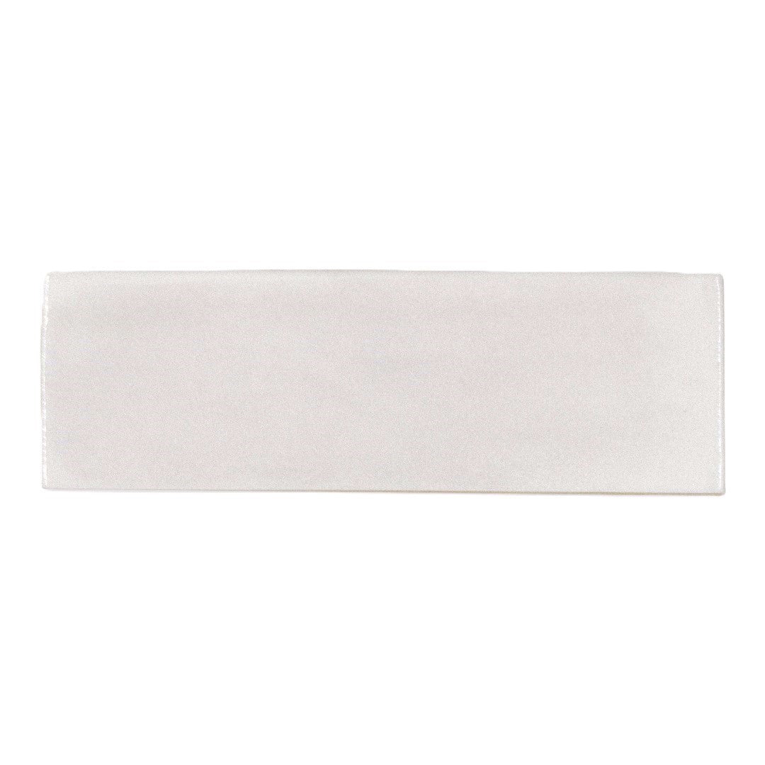 Ariel view of a single pearl coconut white glossy bars subway tile. 