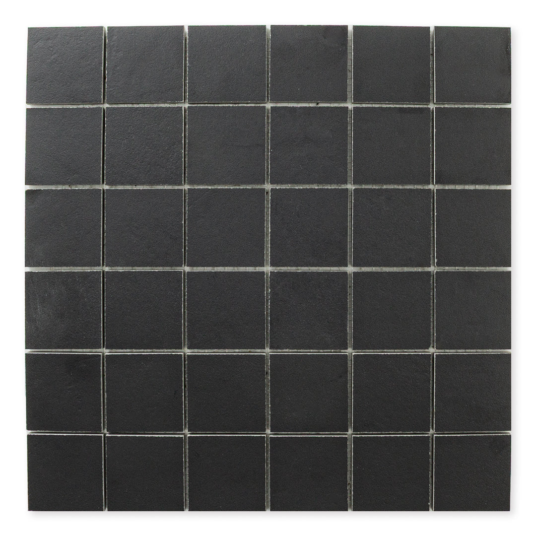 Ariel view of the 12x12 sheet mosaic tile made of 2x2 black stone look tiles