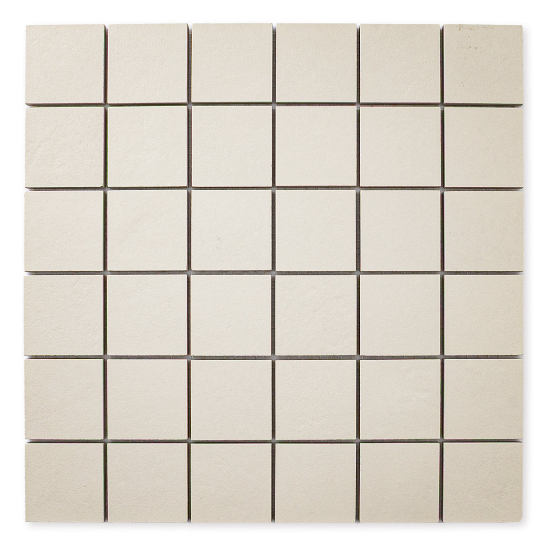 Ariel view of the 12x12 sheet mosaic tile made of 2x2 beige stone look tiles