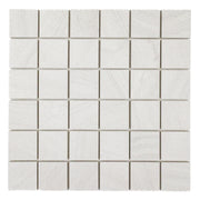 ariel view of a stone look 2x2 square mosaic in grey perfect for a shower floor, or niche accent. 