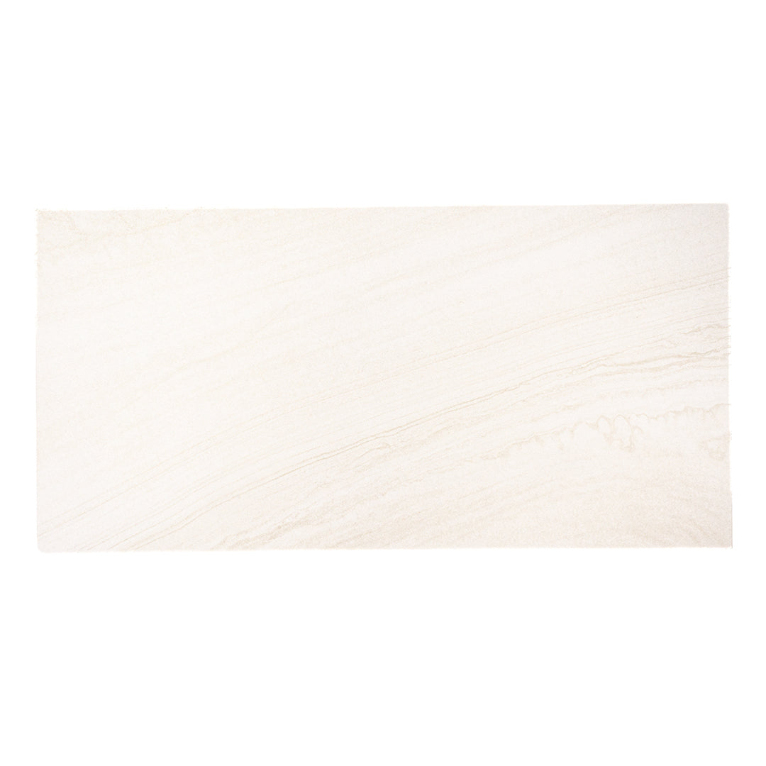 A single solenne white stone look rectangle large tile with lovely subtle stone veining for a classic but minimalist look