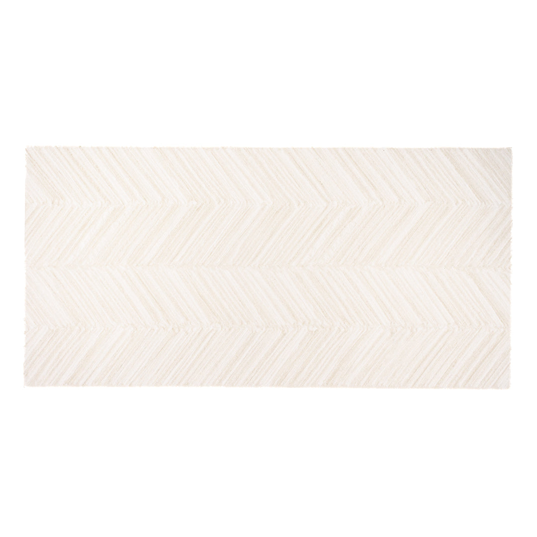 A single solenne white structured chevron pattern stone look rectangle large tile perfect for commercial and residential accent walls